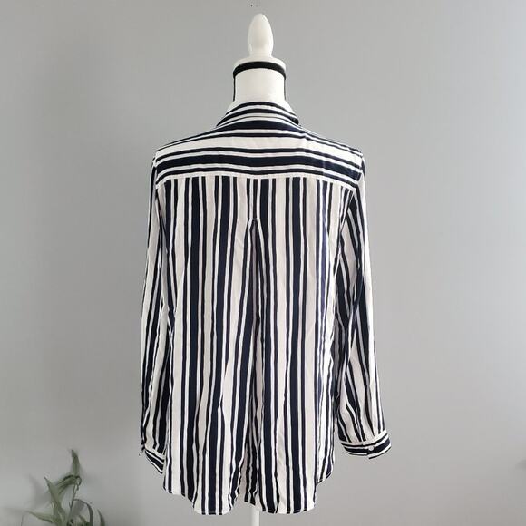 George Relaxed Fit Black & White Striped Button Down Top L - Picture 2 of 6